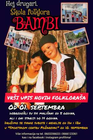 Škola folklora “Bambi” vrši upis novih polaznika - Hit Radio Pozarevac, Branicevski okrug