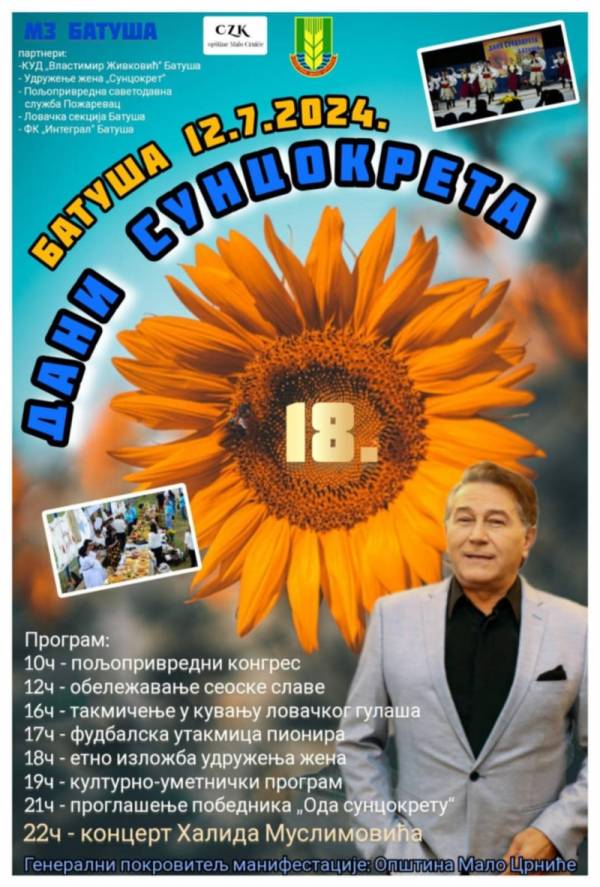 U Batuši 18. „Dani suncokreta“ i koncert Halida Muslimovića 12. jula