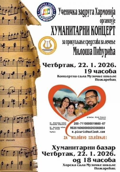 Podrška Milošu Pićuriću: Humanitarni koncert i bazar u Požarevcu